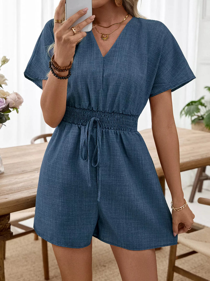 Casual V Neck Elastic Waist Romper