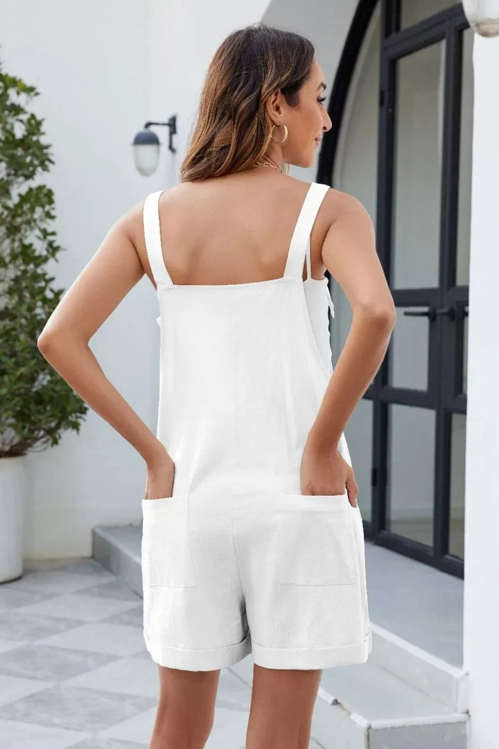 White Knotted Strap Romper With Pockets 2