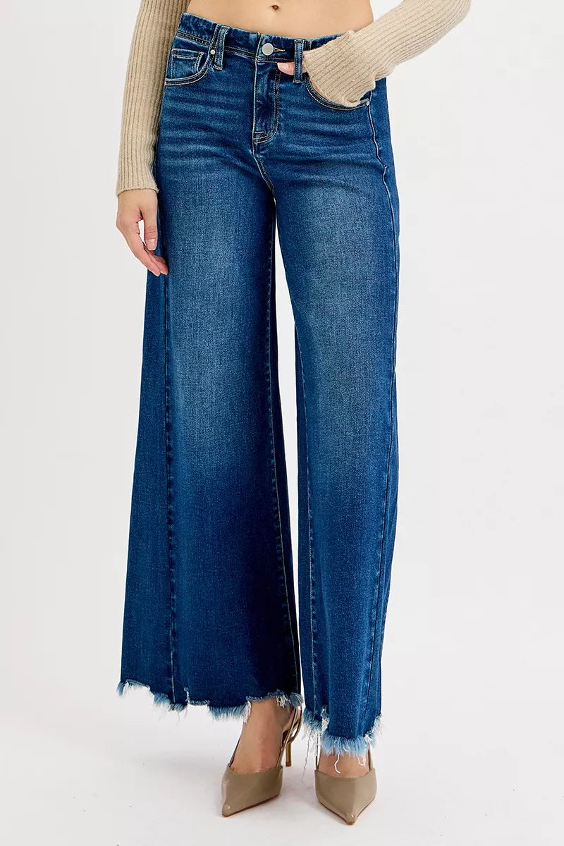 Dark Risen Full Size High Rise Ankle Wide Jeans Plus Size