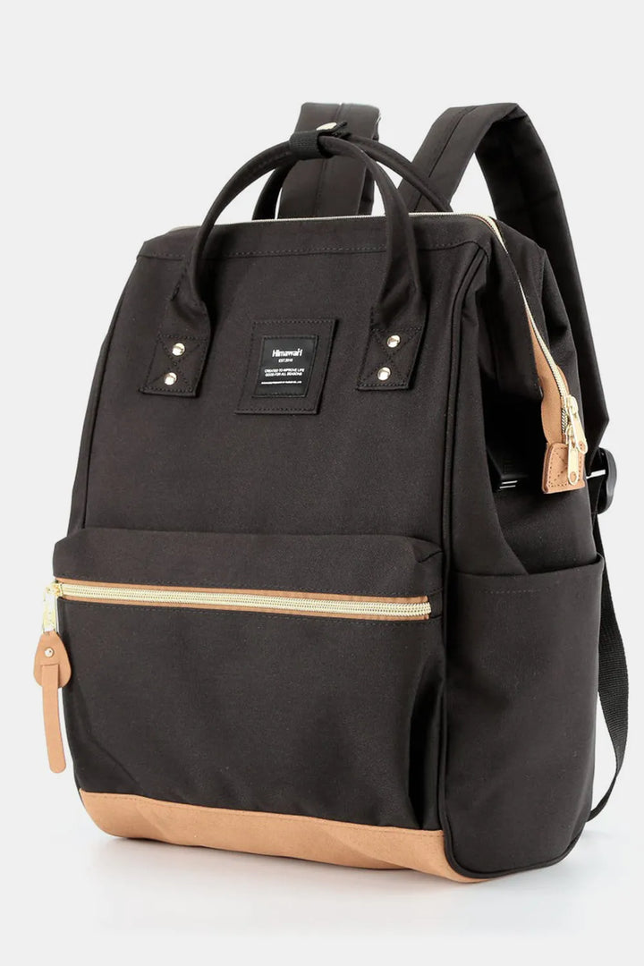 Black Himawari Contrast Waterproof Canvas Backpack Bag With Side Pockets
