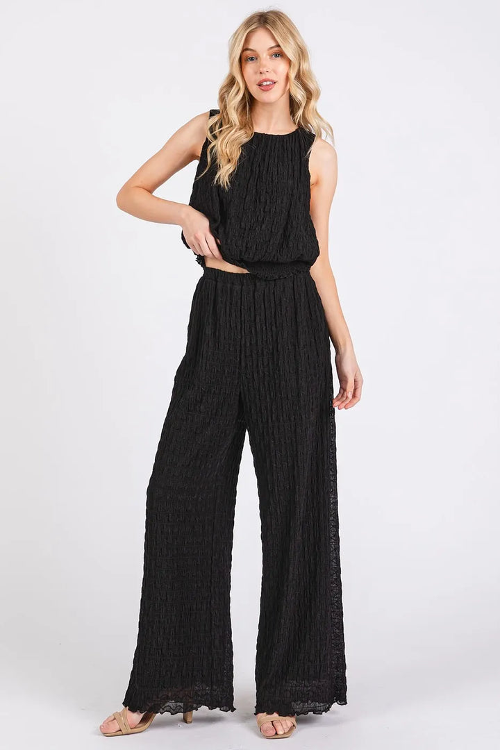 Black Mittoshop Textured Stretchy Crop Tank And Pants Set