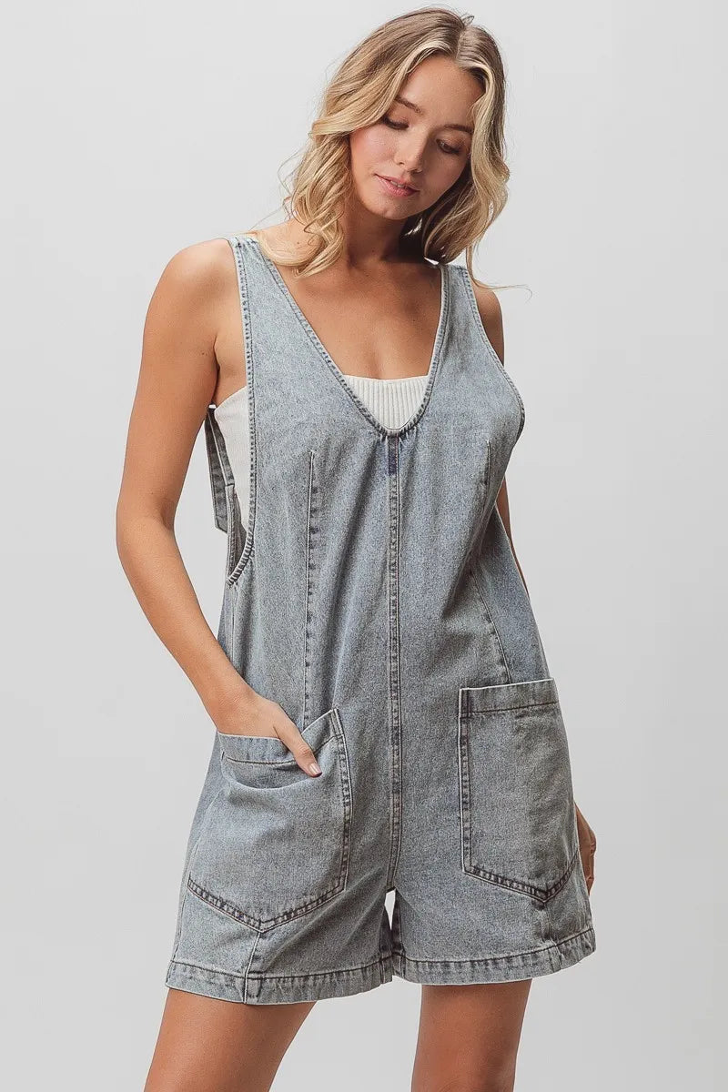 Lt Denim Bibi Patch Vintage Washed Denim Shortall
