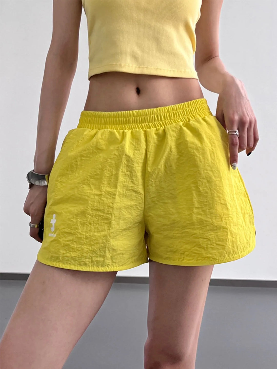 Lemon Yellow Elastic Waist Cotton Linen Shorts