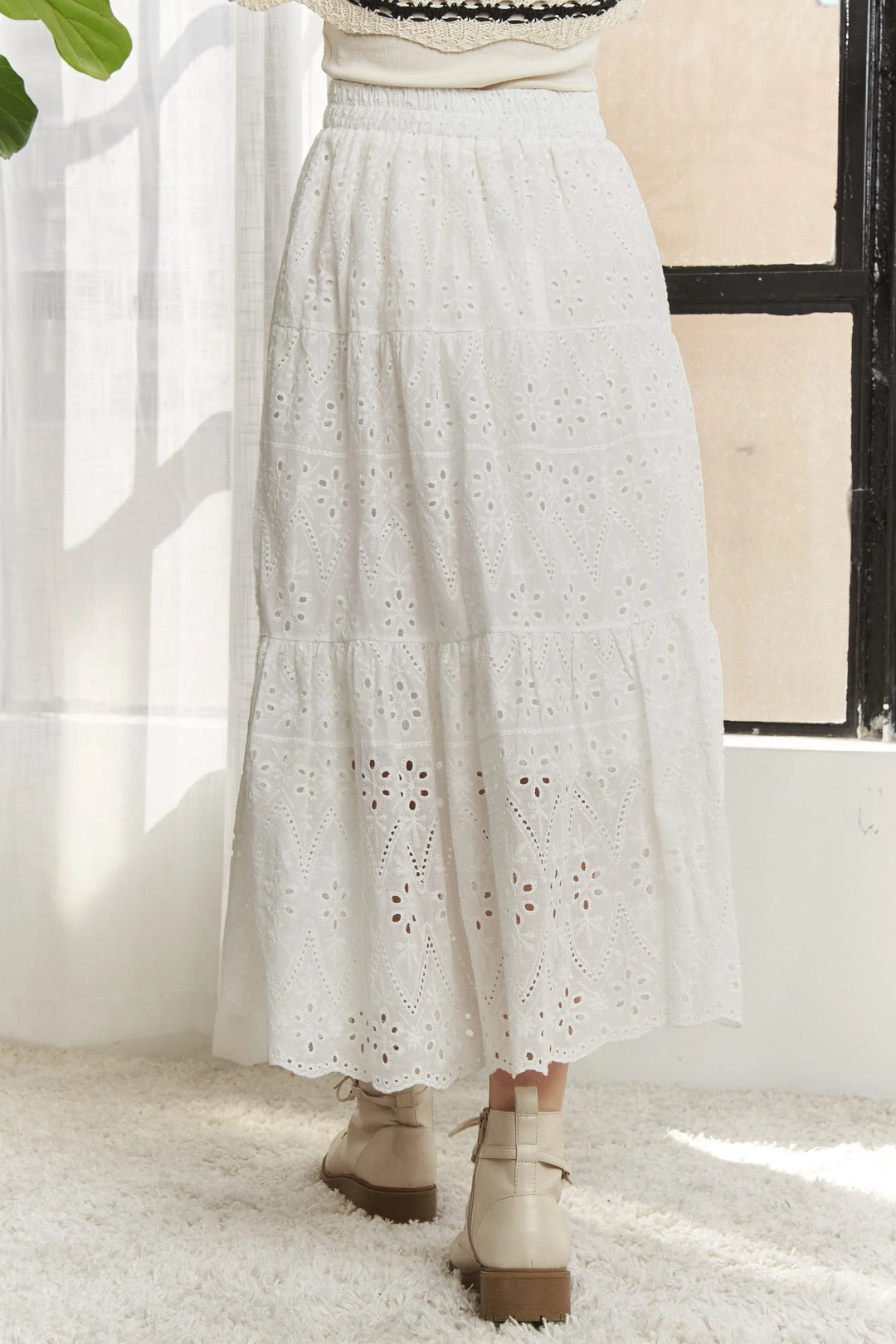 Adora Elastic Waistband Tiered Midi Skirt 3