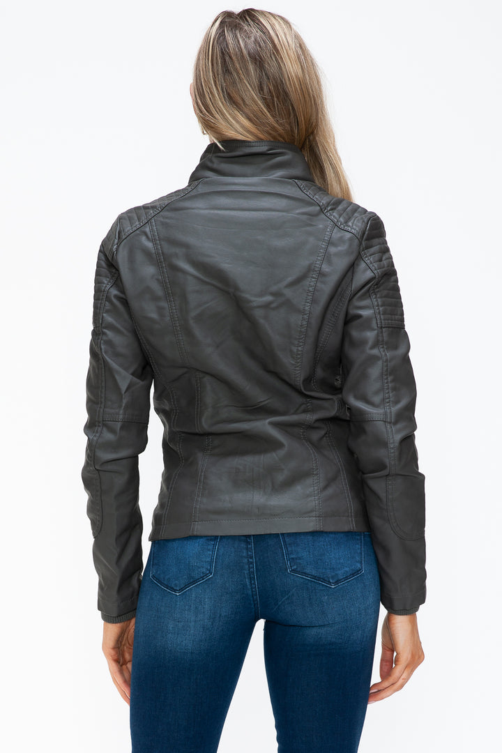 Ymi Removable Faux Layered Multi Pocket Jacket With Fuzzy Hood 1