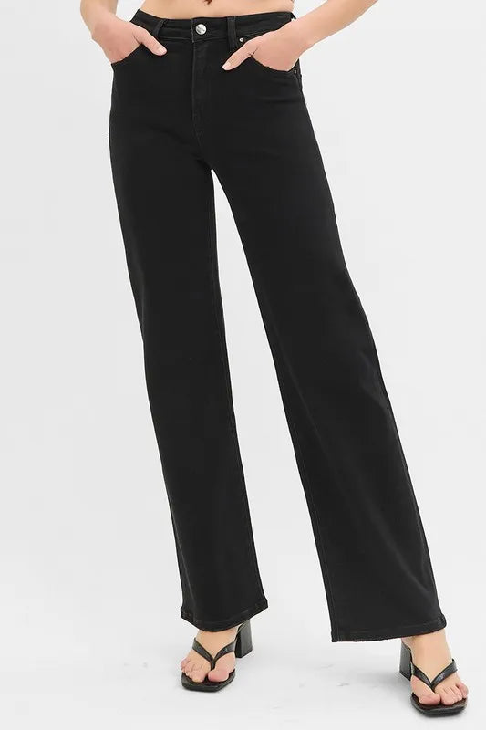 Black Risen High Rise Wide Jeans