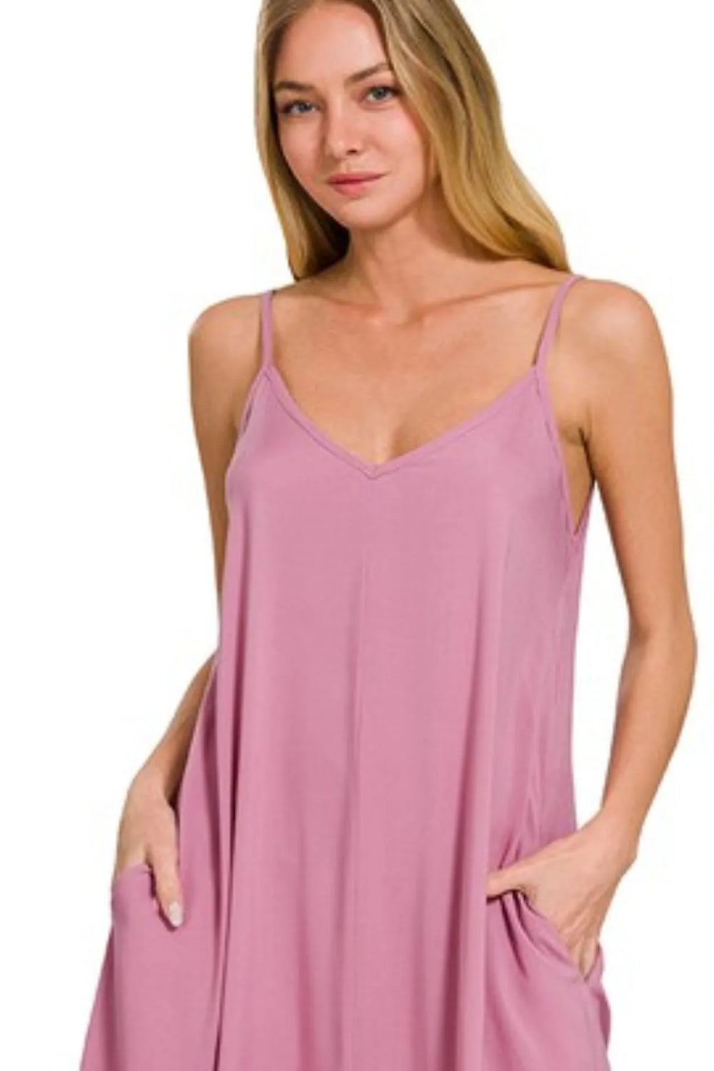 Lt Rose Zenana Woven Arc Hem Cami Dress With Flowy Pockets