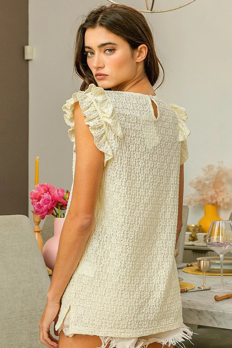 Bibi Floral Ruffled Armhole V Neck Top