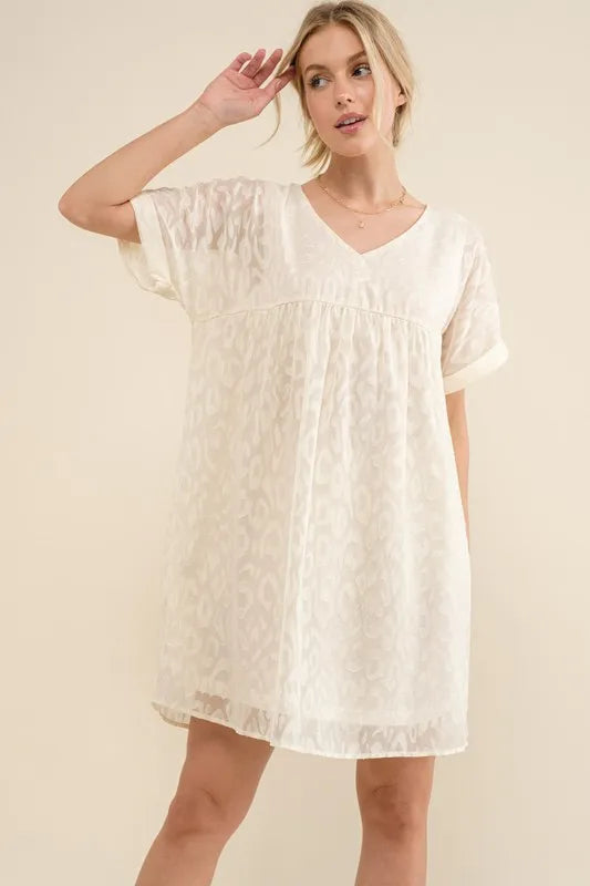 And The Why Woven Leopard Baby Doll Roll Sleeve Casual Dress 1