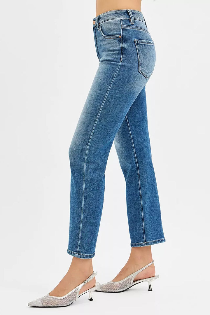 Medium Risen Tummy Control High Rise Crop Straight Jeans