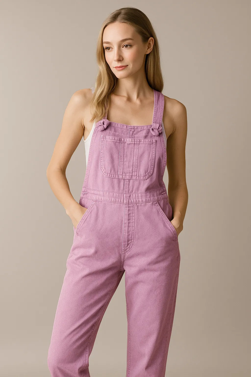 B Violet Zenana Washed Knot Strap Relaxed Fit Overalls 1