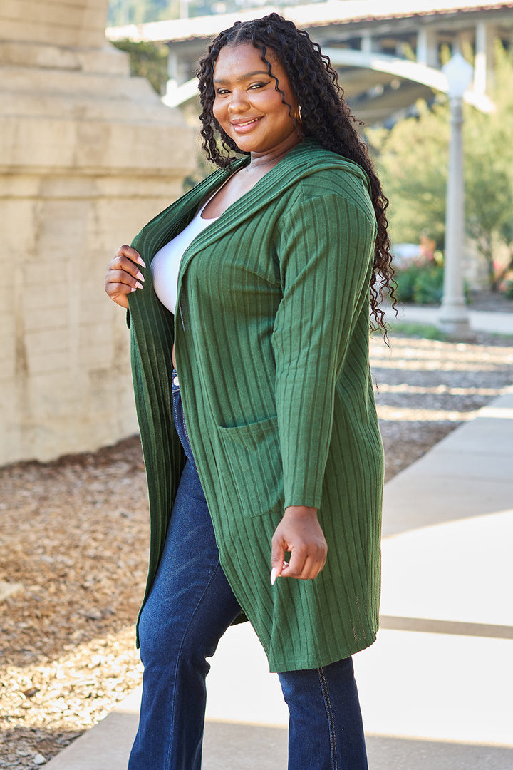 Pink Basic Bae Full Size Hooded Sweater Cardigan