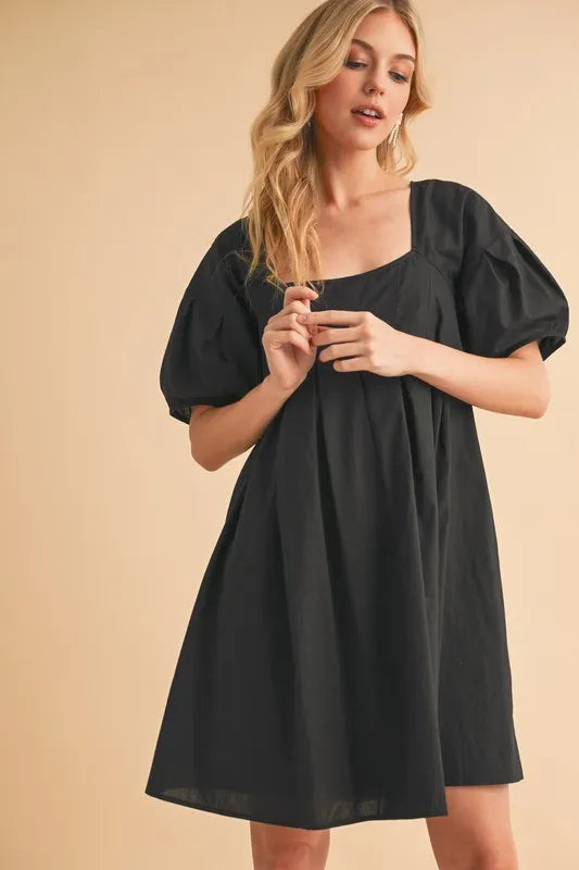 Aemi Co Square Neck Babydoll Dress With Pockets
