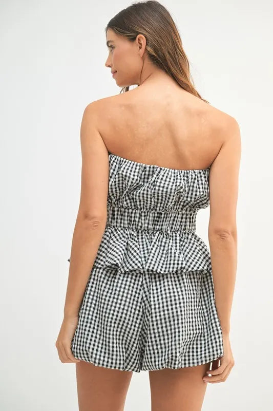 Mable Gingham Tube Top And Shorts Set