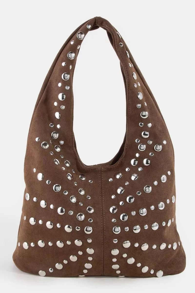 Dbr Fame Grommet Studded Suede Shoulder Bag