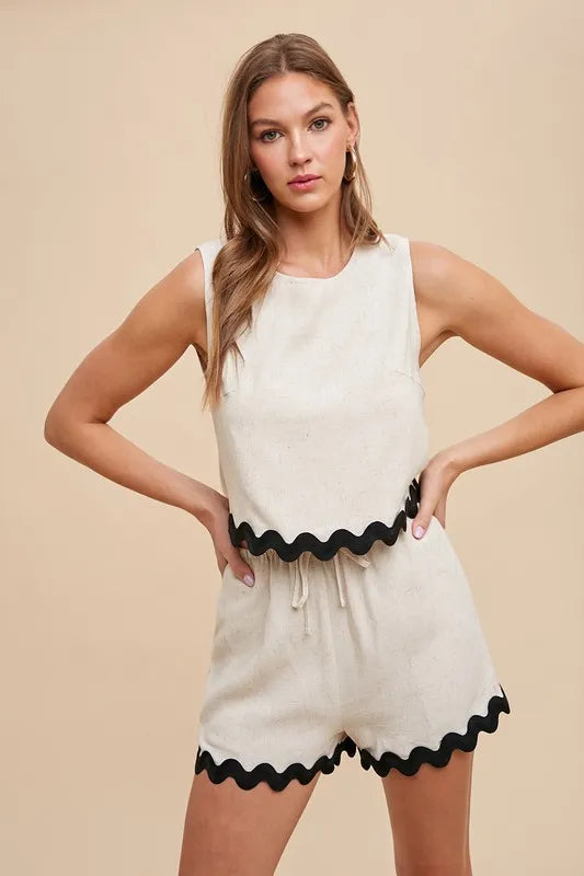 Natural Annie Wear Ric Rac Trim Detailed Top Shorts Set