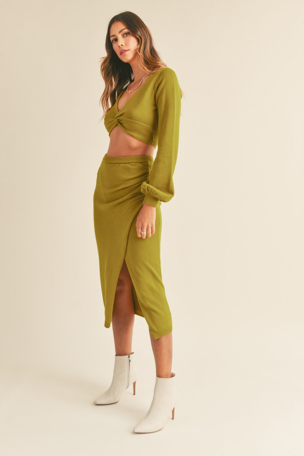 Mable Front Twisted Knit Top And Midi Skirt Set 1