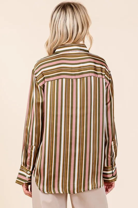 Mittoshop Striped Button Down Satin Shirt