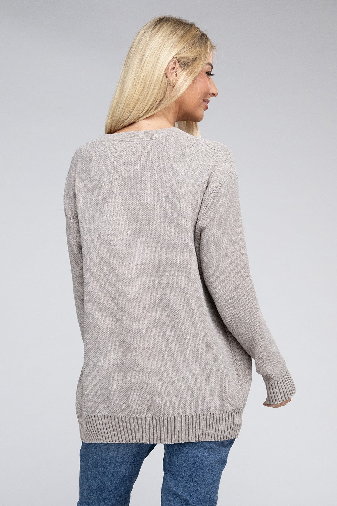 Heather Gray Melange Open Front Sweater Cardigan