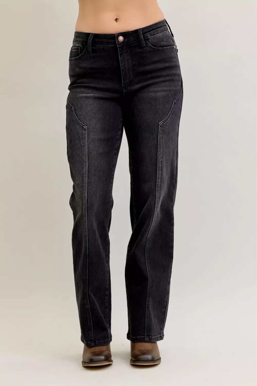 Bk Judy Blue Mid Rise Straight Western Seam Detail Jeans