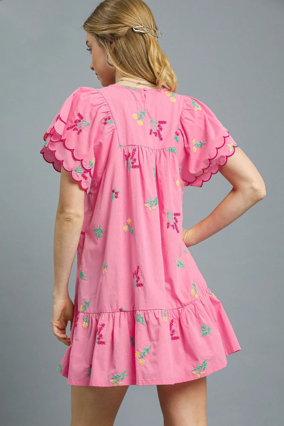 Pink Umgee Floral Embroidered Short Sleeve Mini Dress