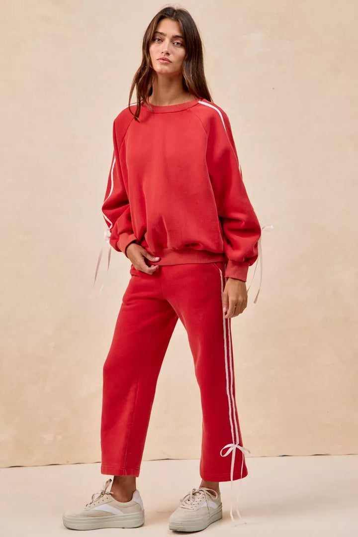 Bibi Side Lined Bow Details Fleece Sweatpants