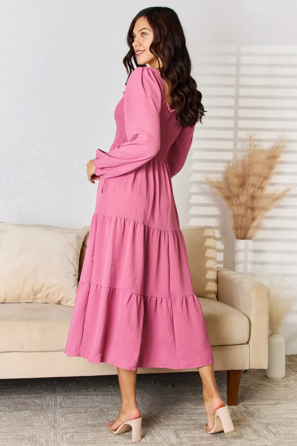 Medium Rose Culture Code Full Size Ruffle Trim Smocked Tiered Dress