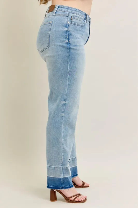Lt Judy Blue Full Size Mr Release Hem Wide Leg Jeans Plus Size