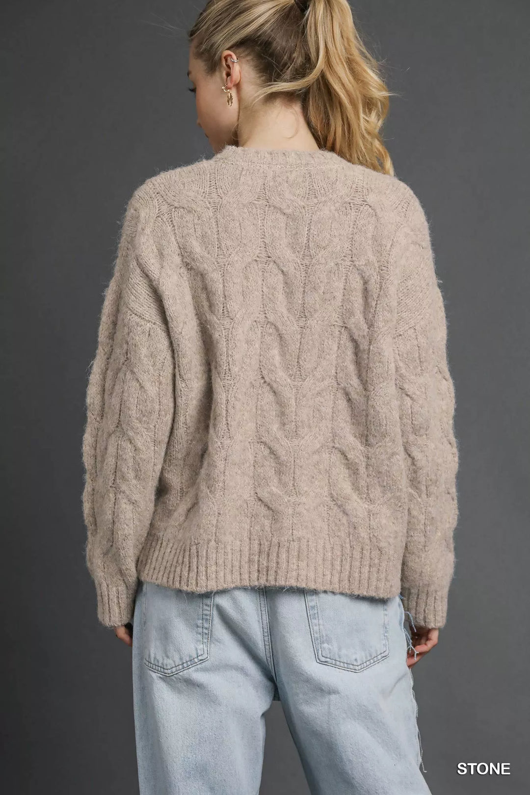 Stone Umgee Cable Knit Cozy Sweater 1