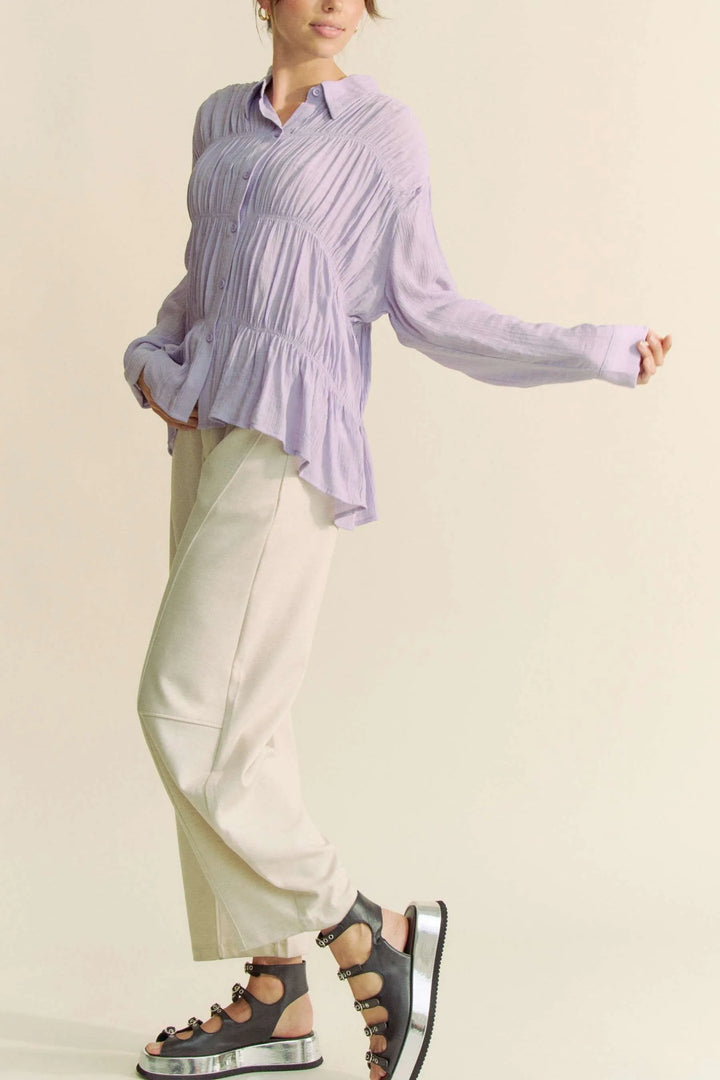 Davi Dani Ruched All Over Button Front Shirt 1