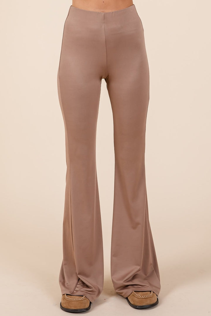 Mocha Mittoshop Stretchy Soft Elastic Waist Flare Pants