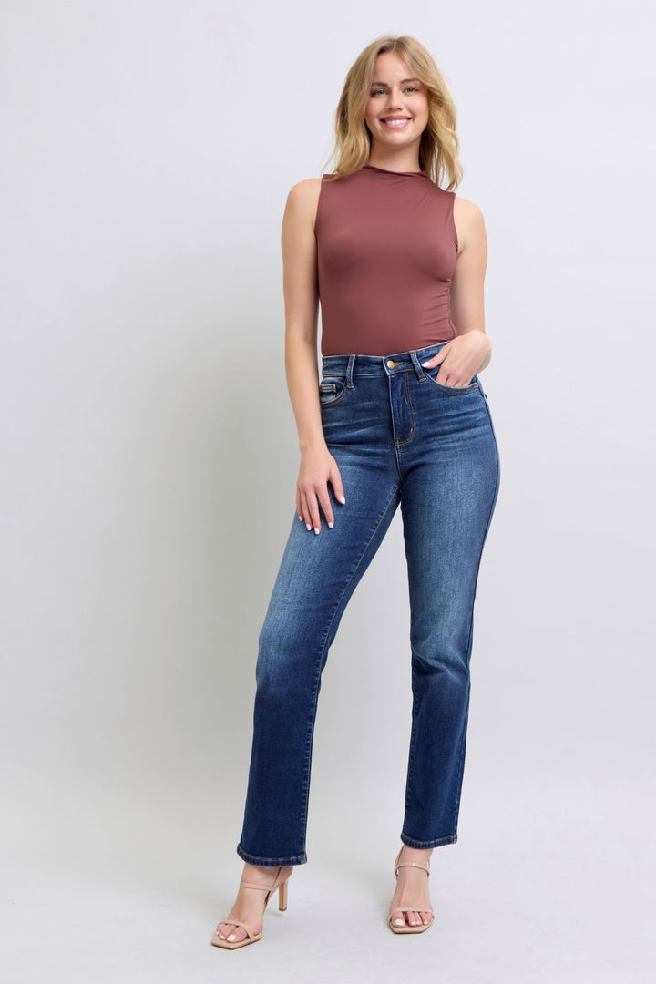 Dark Judy Blue Full Size Washed Straight Leg Jeans With Pockets