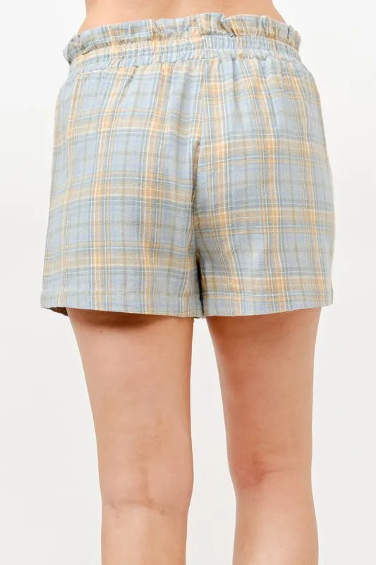 Blue And The Why Plaid Print Smocked Detail Casual Shorts