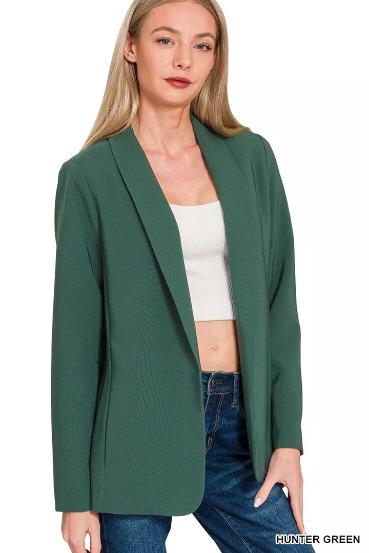 Hunter Green Zenana Woven Long Sleeve Blazer With Lining 7