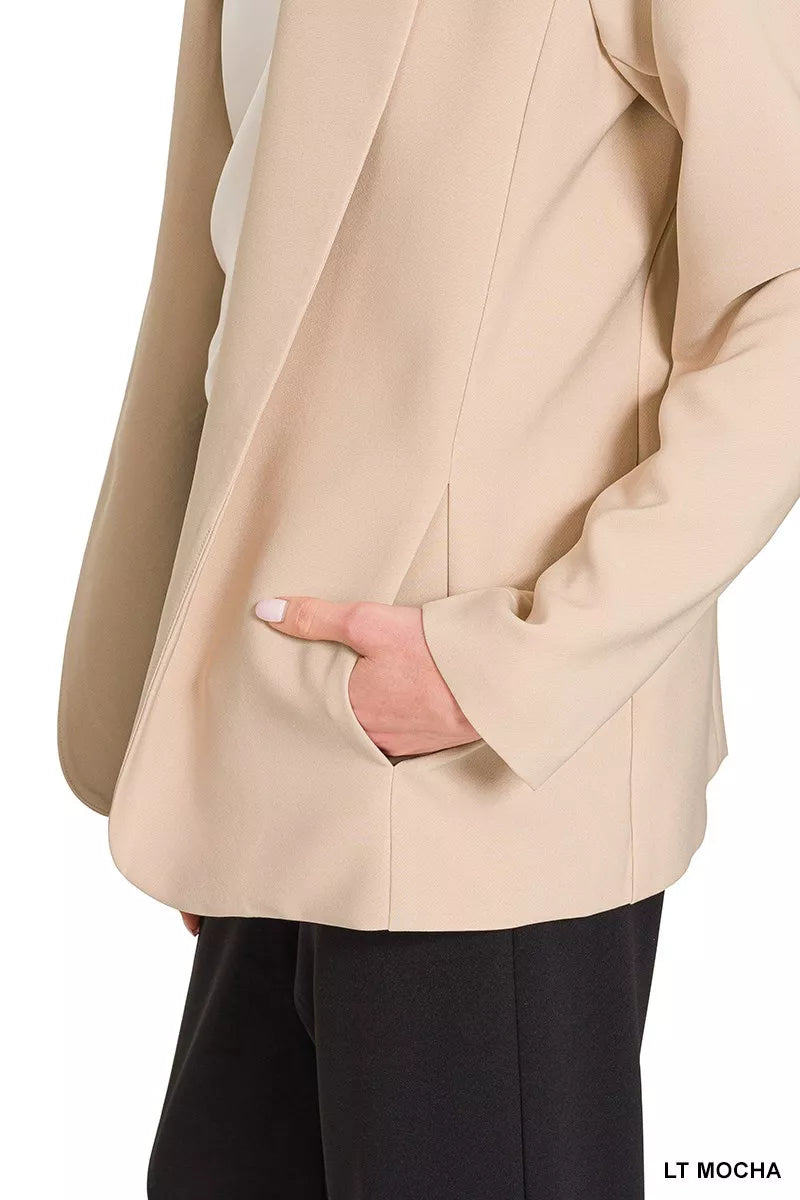 Zenana Woven Long Sleeve Blazer With Lining 4