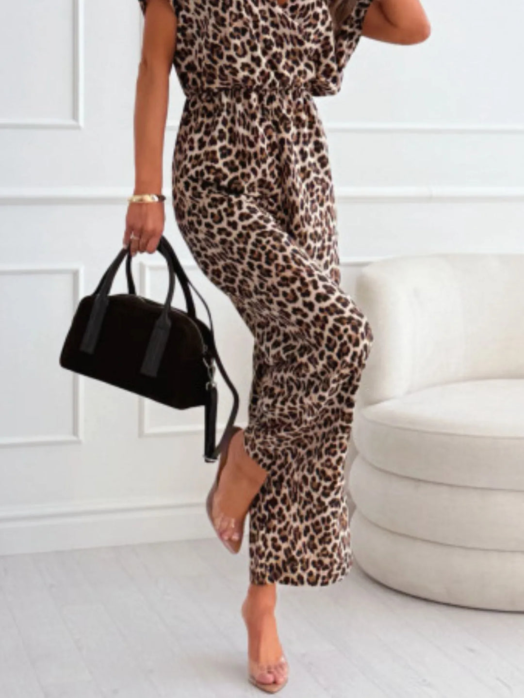 Leopard Print Animal Print Wide Leg Jumpsuit