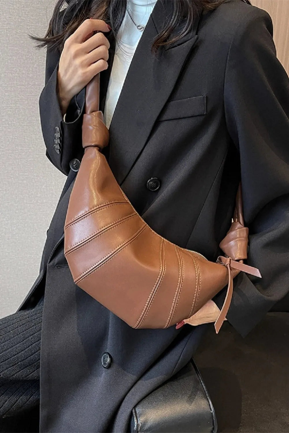 Black Zenana Vegan Leather Croissant Crossbody Bag