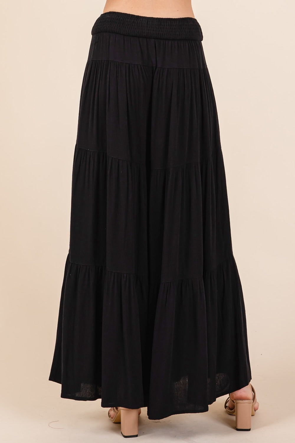 Black Mittoshop Tier Detail Smocked Elastic Waist Wide Leg Pants