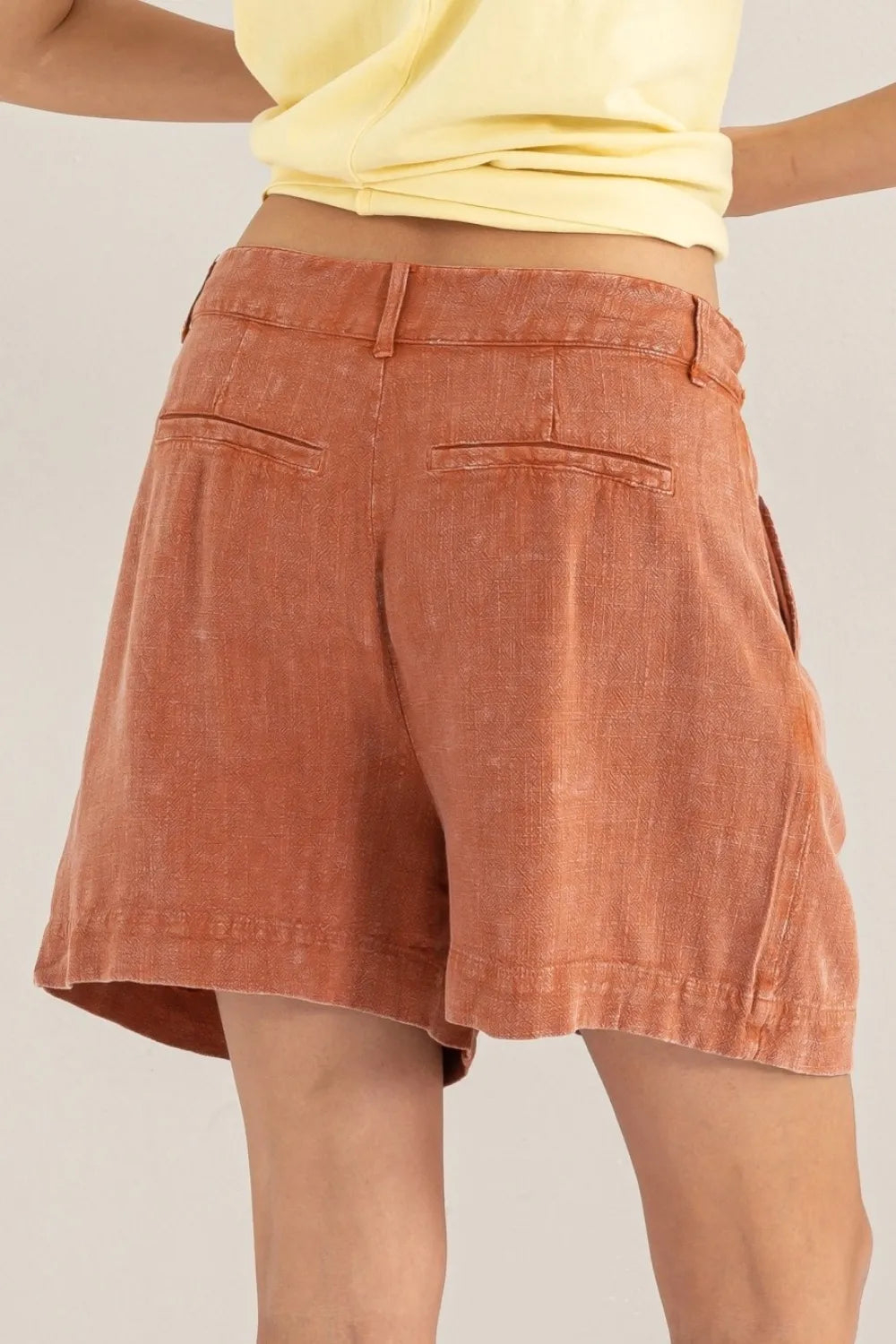 Baked Clay Hyfve High Waist Pleated Linen Shorts 2