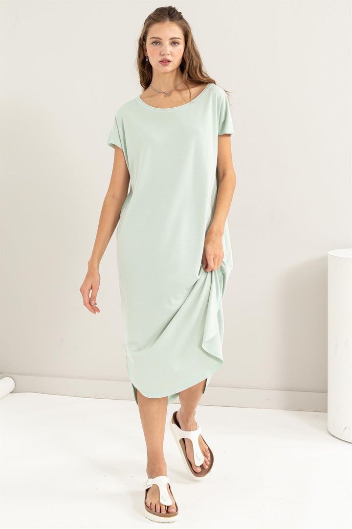 Mint Hyfve Short Sleeve High Low Slit Midi Dress