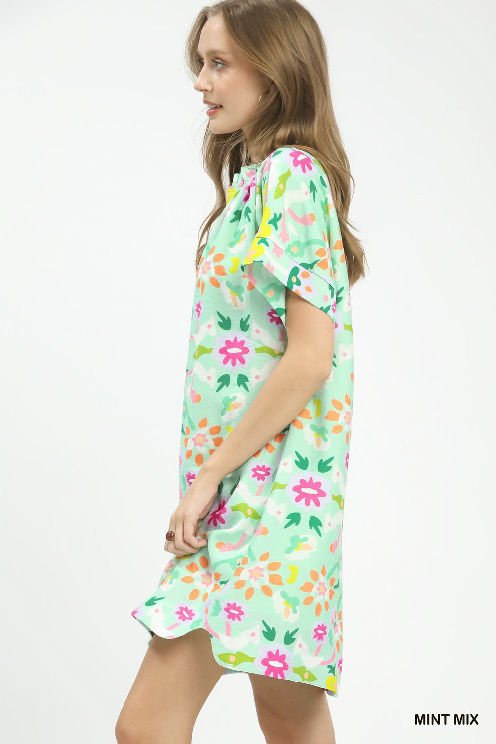 Mint Mix Umgee Abstract Floral Shift Dress