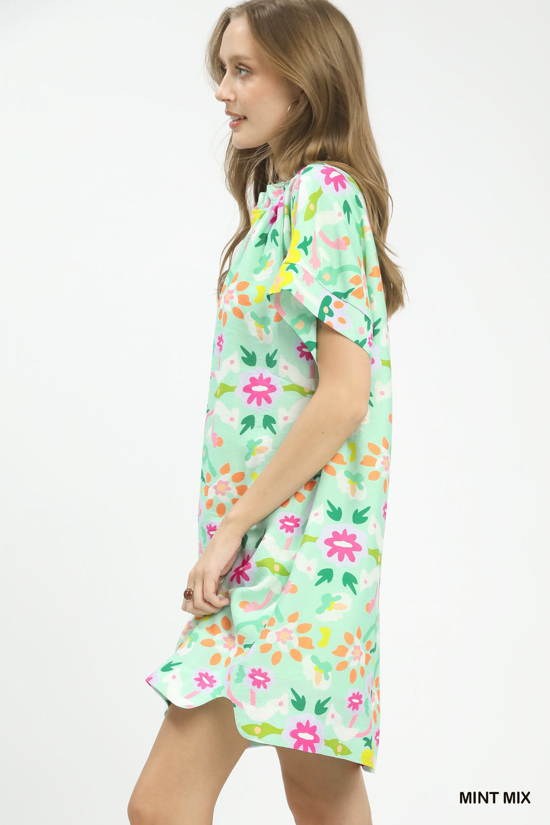 Mint Mix Umgee Abstract Floral Shift Dress