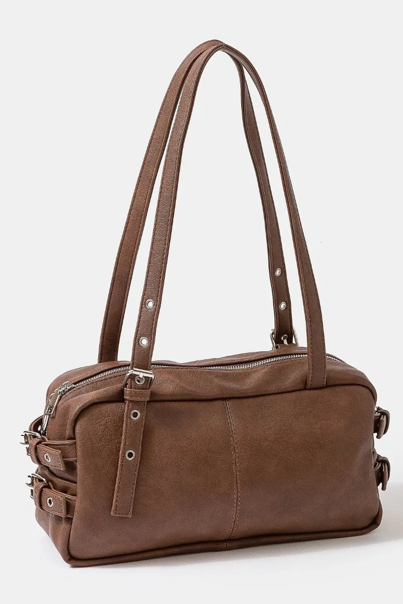 Fame Multi Grommet Belt Strap Rustic Rectangular Hand Bag 2
