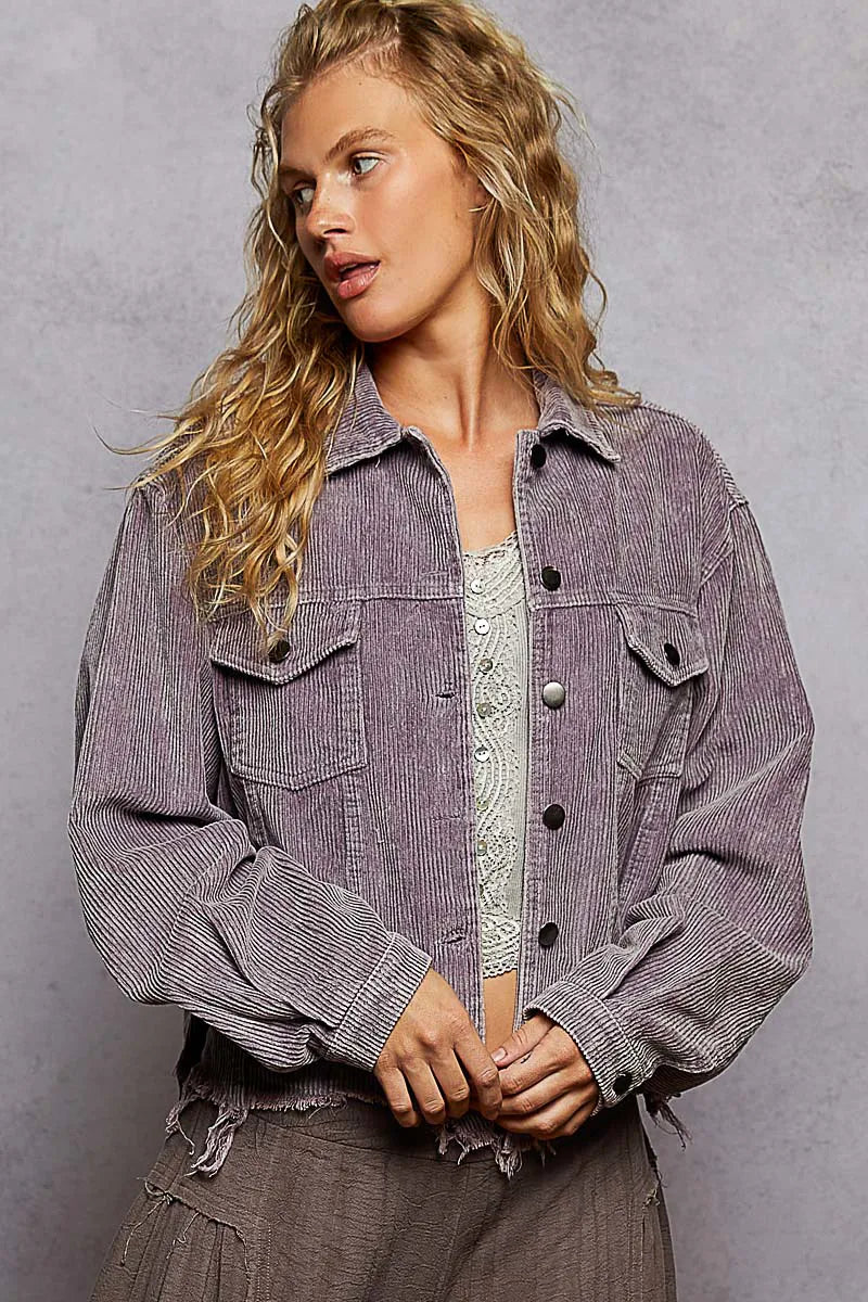 Lilac Pol Button Down Corduroy Trucker Jacket