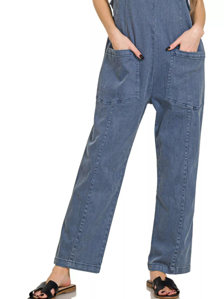 Blackberry Zenana Casual Adjustable Strap Baggy Jumpsuit With Pocket