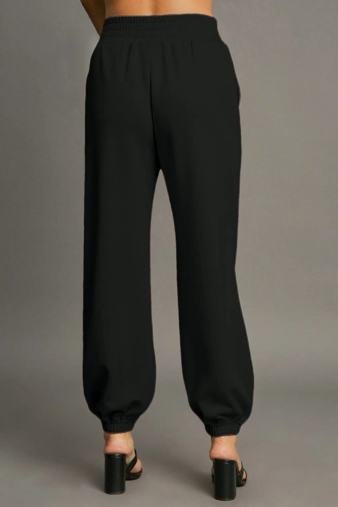 Black Umgee Drawstring Jogger Pants With Front Seam Detail 1