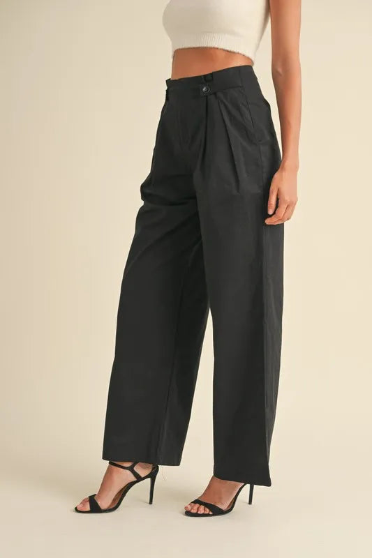 Black Mable High Waist Front Pleated Detail Wide Leg Pants