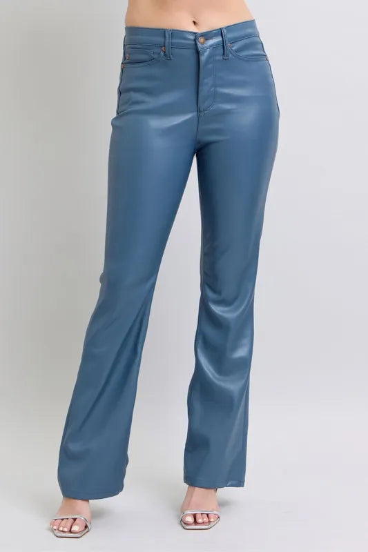 Blue Judy Blue Full Size High Waist Tummy Control Faux Leather Bootcut Pants Plus Size