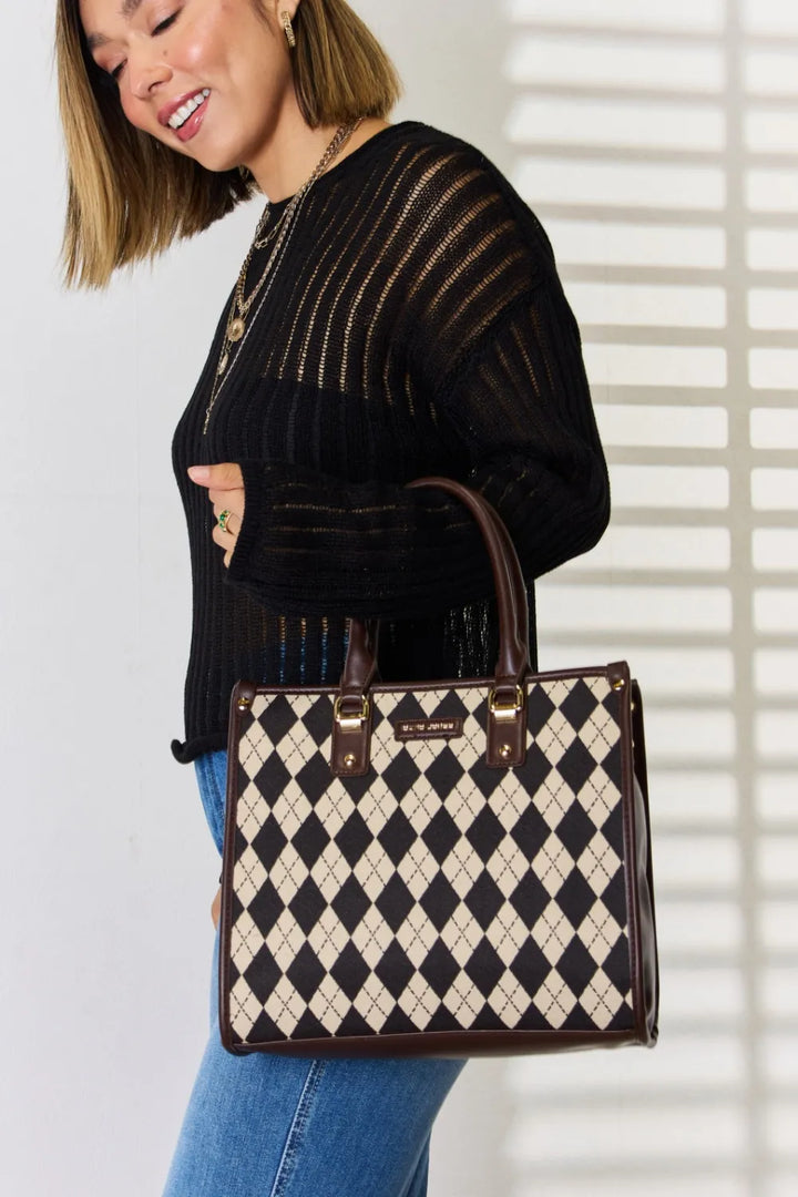 David Jones Argyle Pattern Pu Leather Handbag