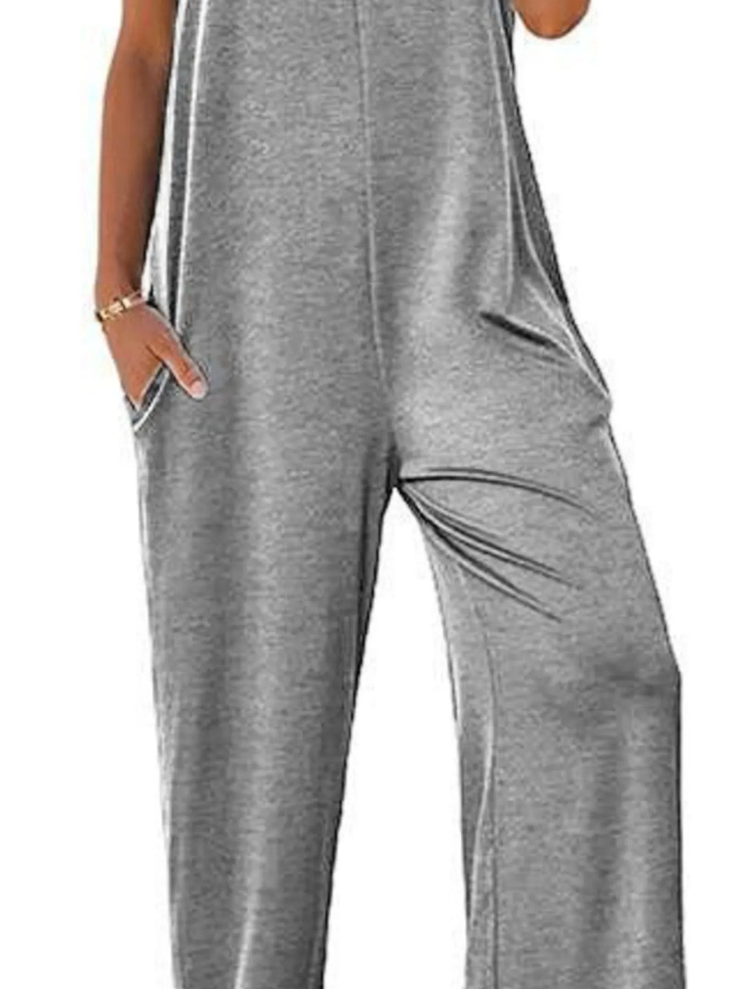 Grey Sleeveless Wide Leg Casual Jumpsuit